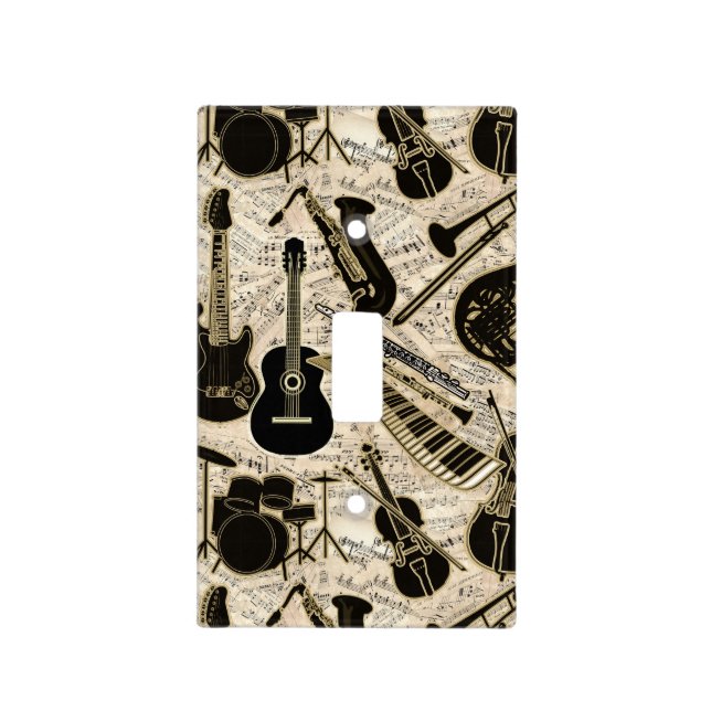 Sheet Music and Instruments Black/Gold ID481 Light Switch Cover (Front)
