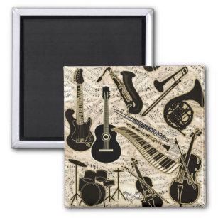 Sheet Music and Instruments Black/Gold ID481 Magnet