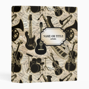 Sheet Music and Instruments Black/Gold ID481 Mini Binder