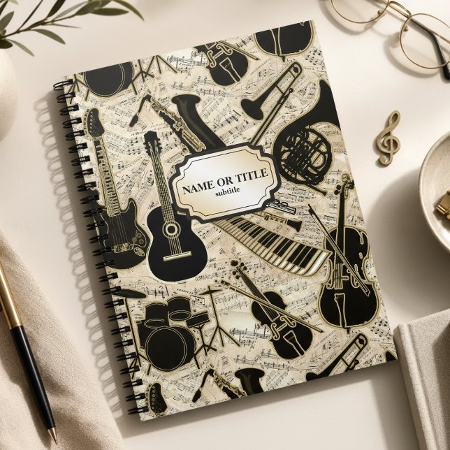 Sheet Music and Instruments Black/Gold ID481 Notebook (Creator Uploaded)