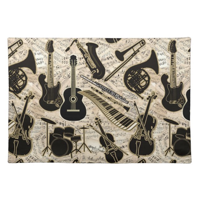 Sheet Music and Instruments Black/Gold ID481 Placemat (Front)