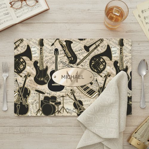 Sheet Music and Instruments Black/Gold ID481 Placemat