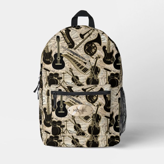 Sheet Music and Instruments Black/Gold ID481 Printed Backpack (Front)