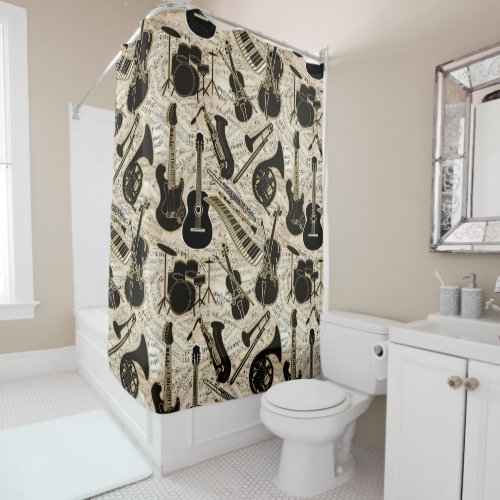 Sheet Music and Instruments BlackGold ID481 Shower Curtain