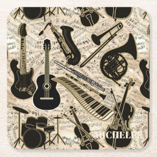 Sheet Music and Instruments BlackGold ID481 Square Paper Coaster