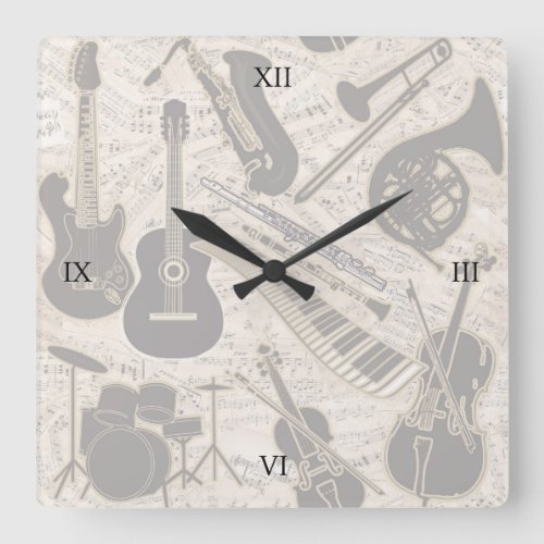 Sheet Music and Instruments BlackGold ID481 Square Wall Clock