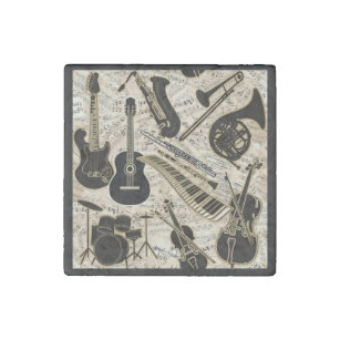 Sheet Music and Instruments Black/Gold ID481 Stone Magnet
