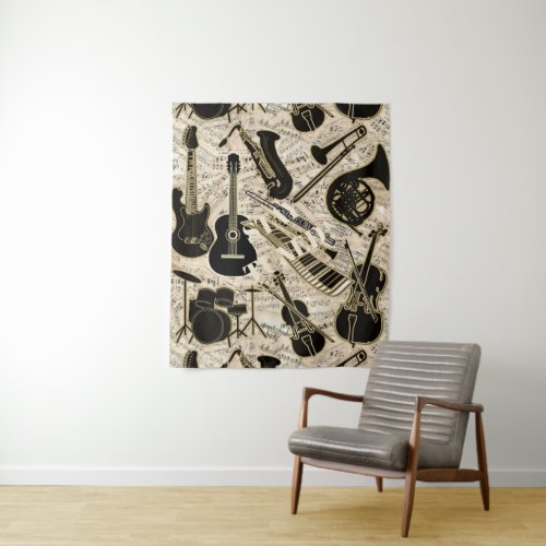 Sheet Music and Instruments BlackGold ID481 Tapestry