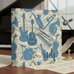 Sheet Music and Instruments Blue/Ivory ID481 3 Ring Binder