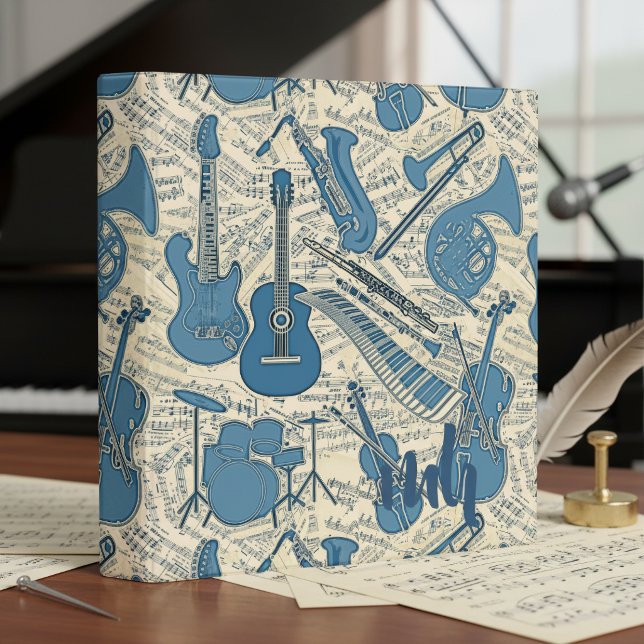 Sheet Music and Instruments Blue/Ivory ID481 3 Ring Binder (Creator Uploaded)