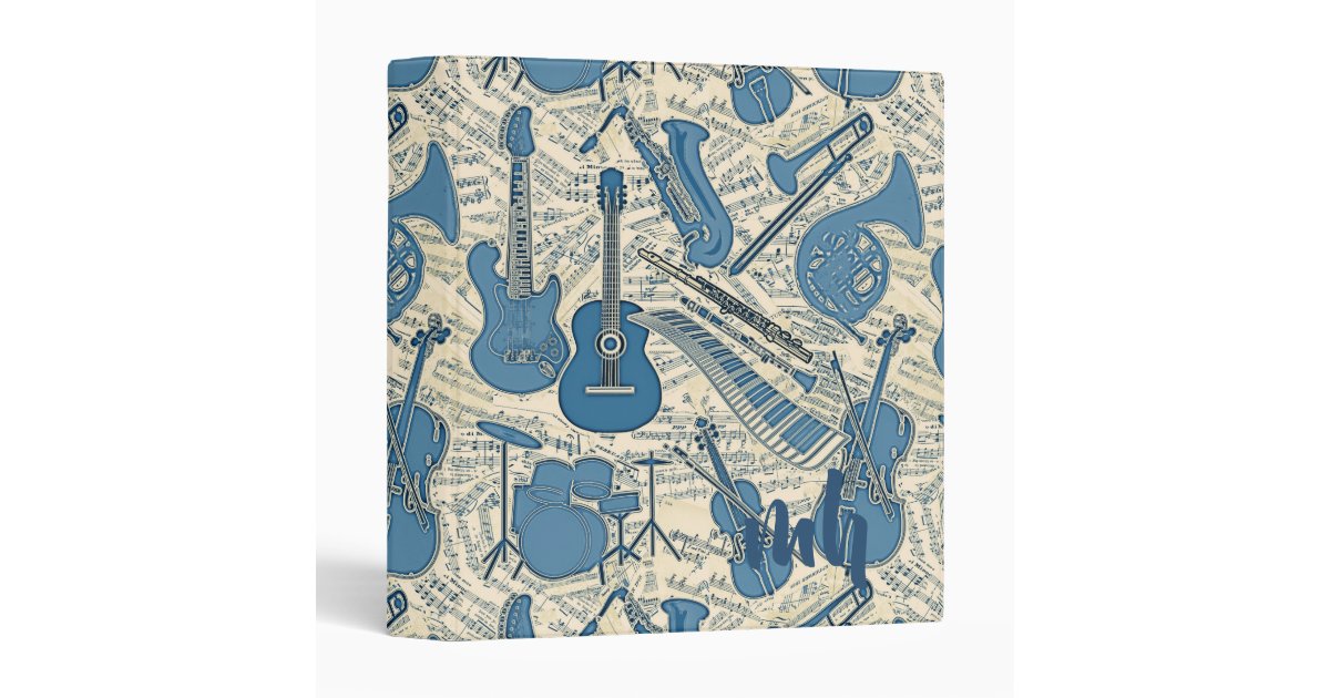 Sheet Music and Instruments Blue/Ivory ID481 3 Ring Binder