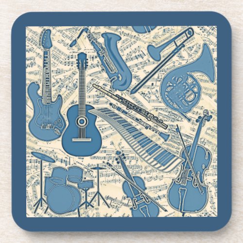 Sheet Music and Instruments BlueIvory ID481 Beverage Coaster