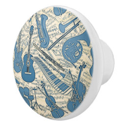 Sheet Music and Instruments Blue/Ivory ID481 Ceramic Knob