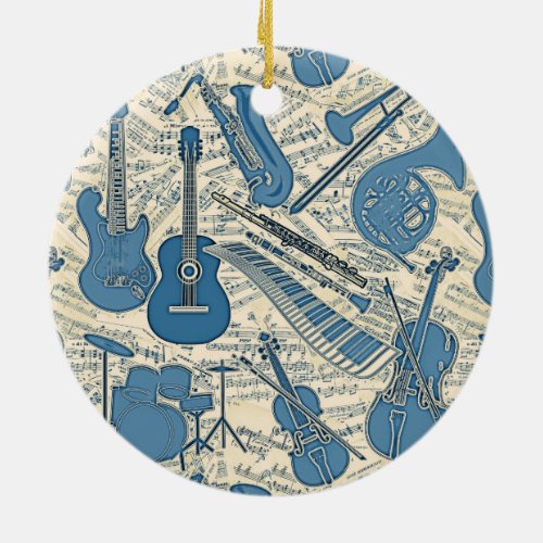 Sheet Music and Instruments BlueIvory ID481 Ceramic Ornament