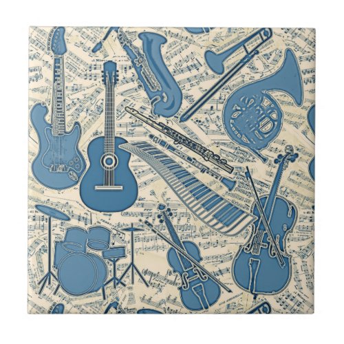 Sheet Music and Instruments BlueIvory ID481 Ceramic Tile