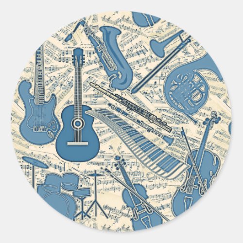 Sheet Music and Instruments BlueIvory ID481 Classic Round Sticker
