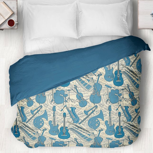 Sheet Music and Instruments Blue/Ivory ID481 Duvet Cover (Creator Uploaded)
