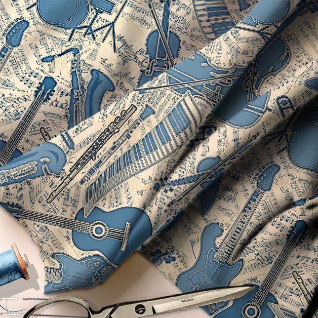 Sheet Music and Instruments Blue/Ivory ID481 Fabric (Creator Uploaded)