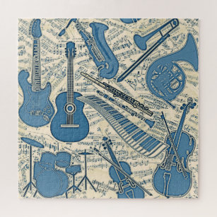Sheet Music and Instruments Blue/Ivory ID481 Jigsaw Puzzle