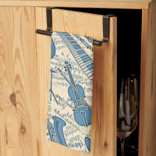 Sheet Music and Instruments Blue/Ivory ID481 Kitchen Towel