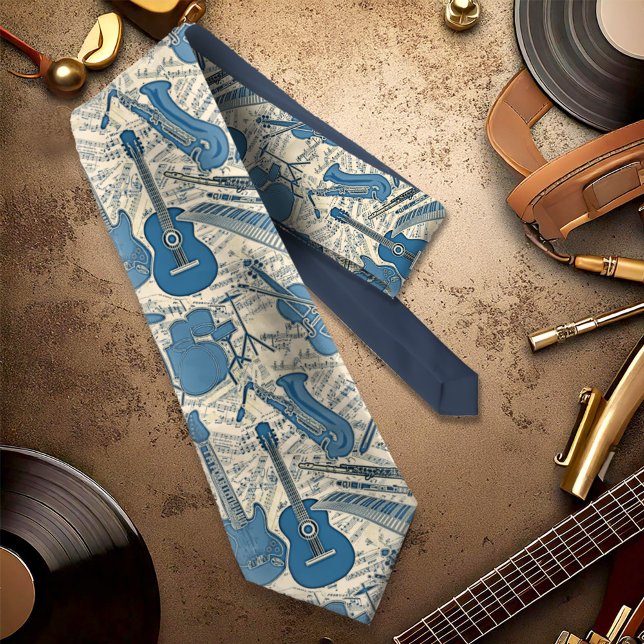 Sheet Music and Instruments Blue/Ivory ID481 Neck Tie (Creator Uploaded)