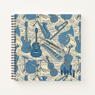 Sheet Music and Instruments Blue/Ivory ID481 Notebook