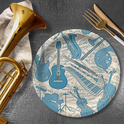Sheet Music and Instruments BlueIvory ID481 Paper Plates