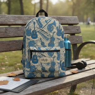 Sheet Music and Instruments Blue/Ivory ID481 Printed Backpack