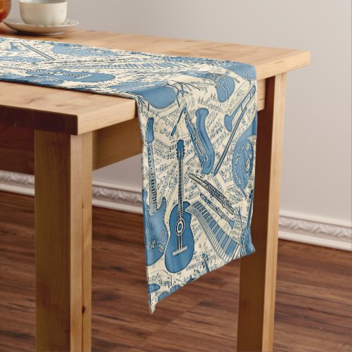 Sheet Music and Instruments BlueIvory ID481 Short Table Runner
