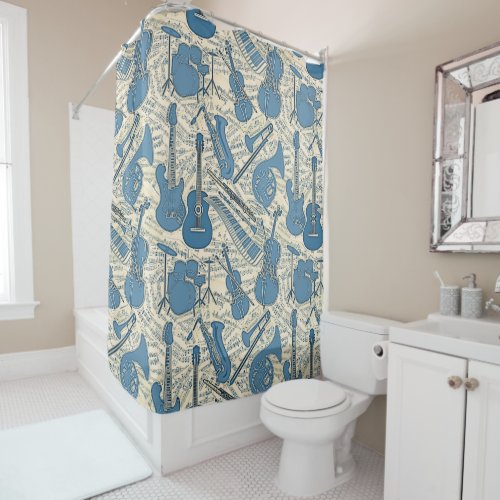 Sheet Music and Instruments BlueIvory ID481 Shower Curtain