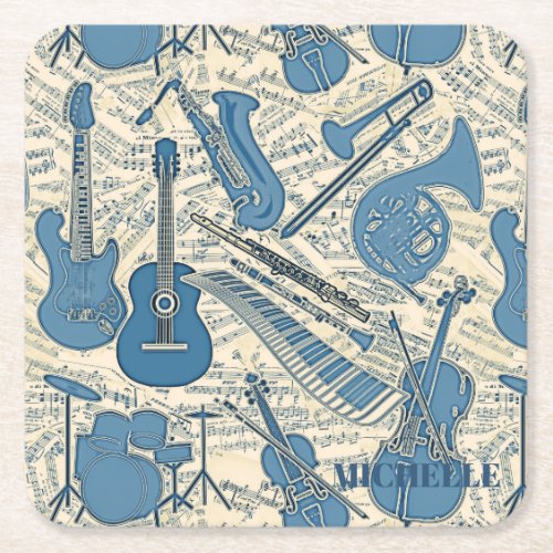Sheet Music and Instruments BlueIvory ID481 Square Paper Coaster