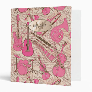 Sheet Music and Instruments Pink/Ivory ID481 3 Ring Binder