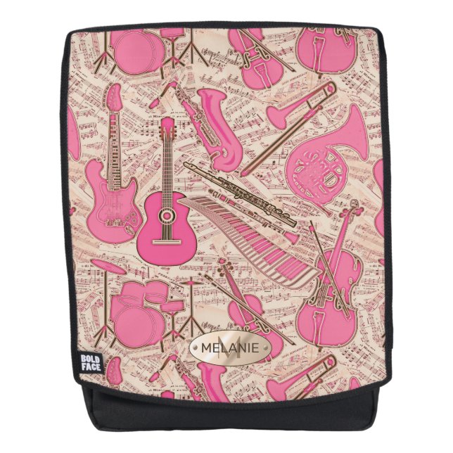 Sheet Music and Instruments Pink/Ivory ID481 Backpack (Front)