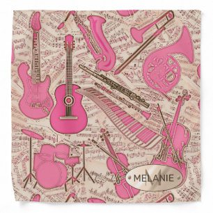 Sheet Music and Instruments Pink/Ivory ID481 Bandana