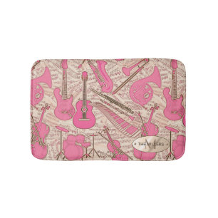 Sheet Music and Instruments Pink/Ivory ID481 Bath Mat