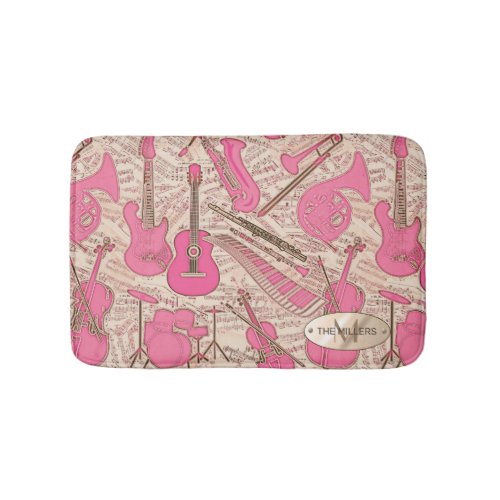 Sheet Music and Instruments PinkIvory ID481 Bath Mat
