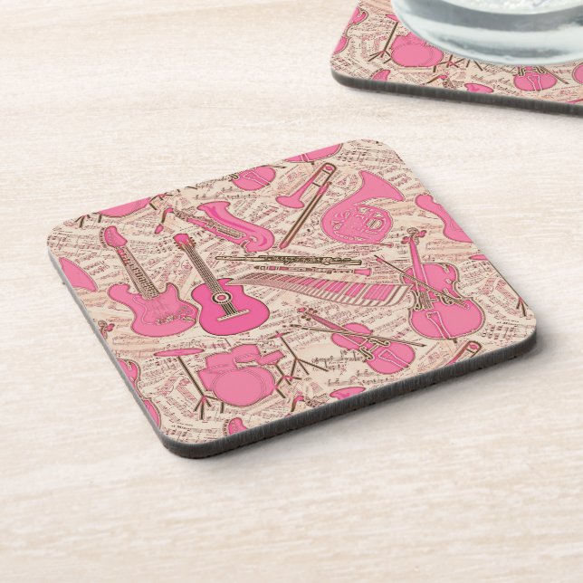 Sheet Music and Instruments Pink/Ivory ID481 Beverage Coaster (Left Side)