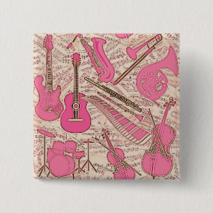 Sheet Music and Instruments Pink/Ivory ID481 Button