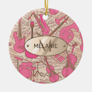 Sheet Music and Instruments Pink/Ivory ID481 Ceramic Ornament