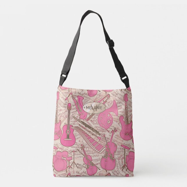 Sheet Music and Instruments Pink/Ivory ID481 Crossbody Bag (Back)