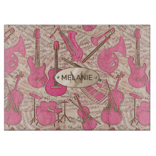 Sheet Music and Instruments Pink/Ivory ID481 Cutting Board