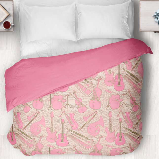 Sheet Music and Instruments Pink/Ivory ID481 Duvet Cover (Creator Uploaded)