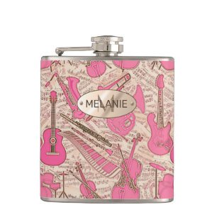 Sheet Music and Instruments Pink/Ivory ID481 Flask