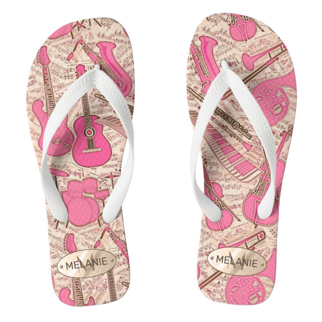 Sheet Music and Instruments Pink/Ivory ID481 Flip Flops (Footbed)