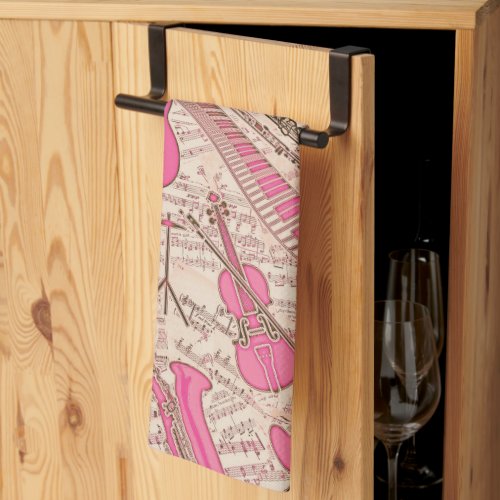 Sheet Music and Instruments PinkIvory ID481 Kitchen Towel