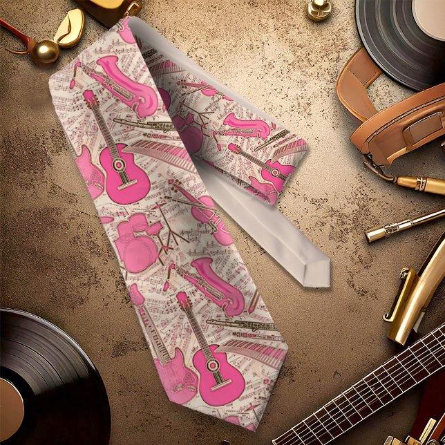 Sheet Music and Instruments Pink/Ivory ID481 Neck Tie (Creator Uploaded)