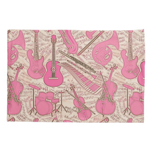 Sheet Music and Instruments Pink/Ivory ID481 Pillow Case (Back)