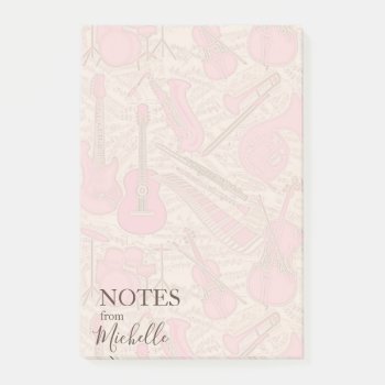 Sheet Music And Instruments Pink/ivory Id481 Post-it Notes by arrayforcards at Zazzle