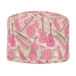 Sheet Music and Instruments Pink/Ivory ID481 Pouf