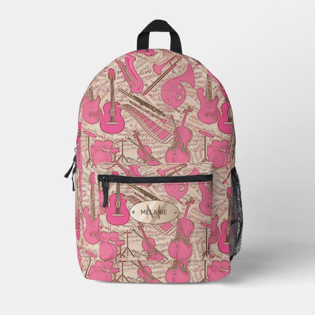 Sheet Music and Instruments Pink/Ivory ID481 Printed Backpack (Front)